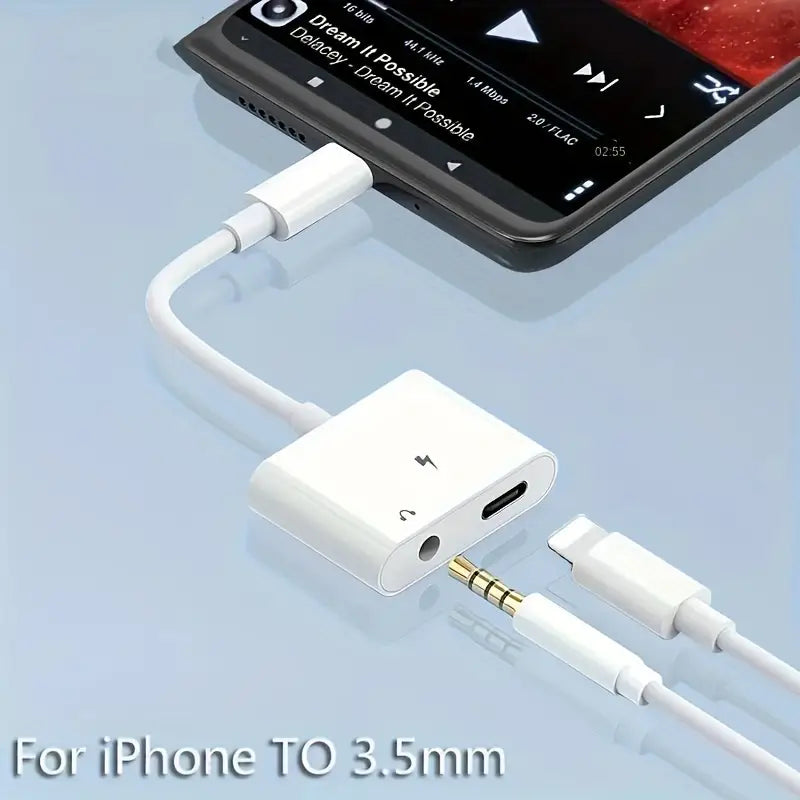 Adaptador y Divisor de Doble Interfaz 2-en-1 para Auriculares de iPhone.