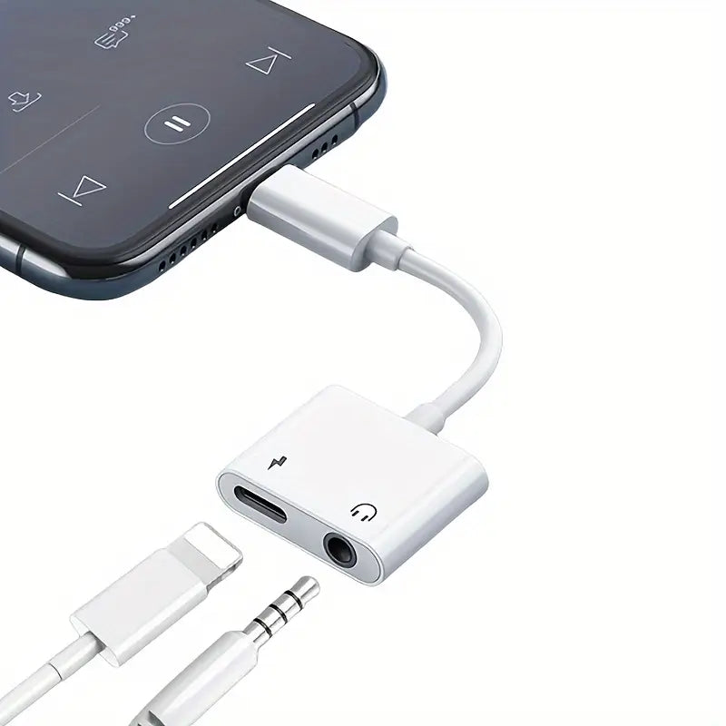 Adaptador y Divisor de Doble Interfaz 2-en-1 para Auriculares de iPhone.
