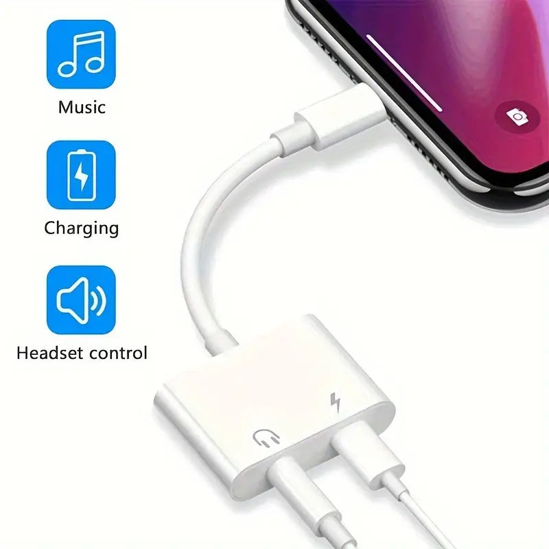 Adaptador y Divisor de Doble Interfaz 2-en-1 para Auriculares de iPhone.