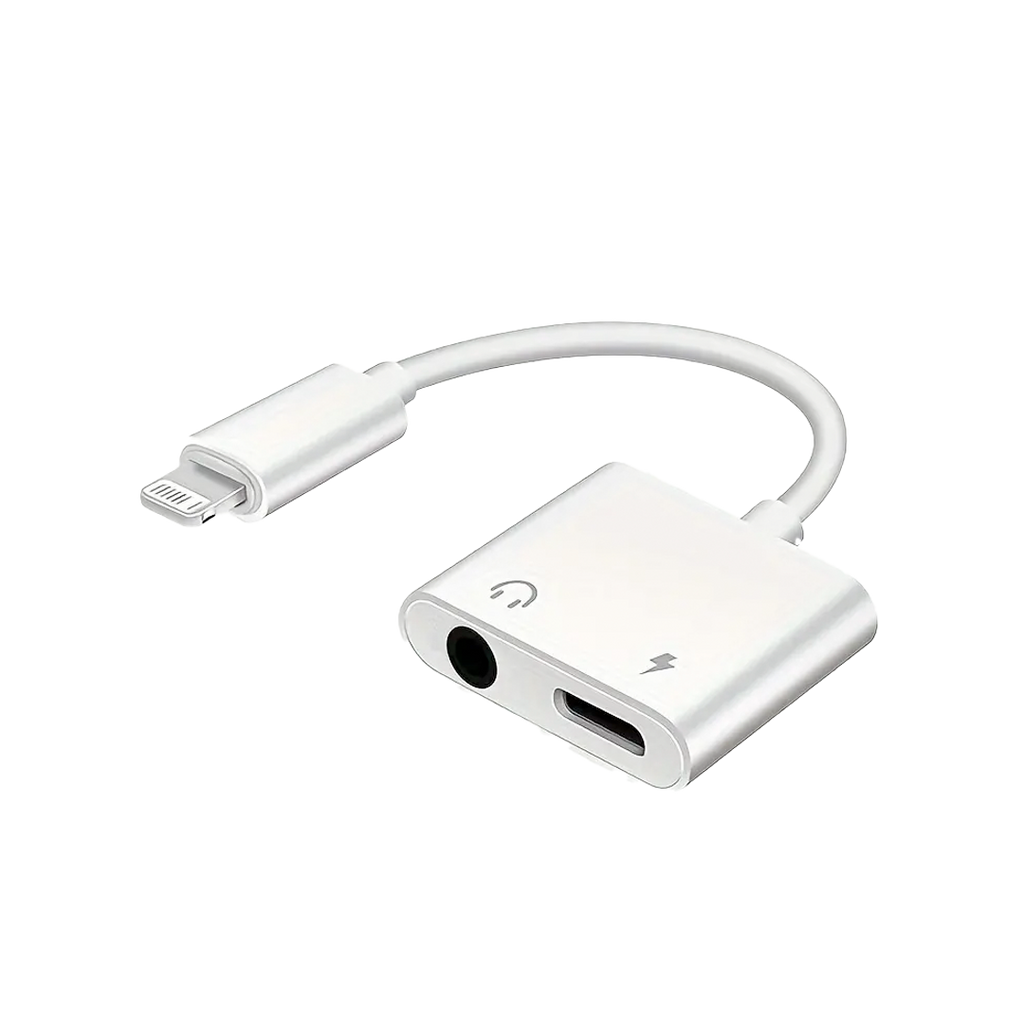 Adaptador y Divisor de Doble Interfaz 2-en-1 para Auriculares de iPhone.