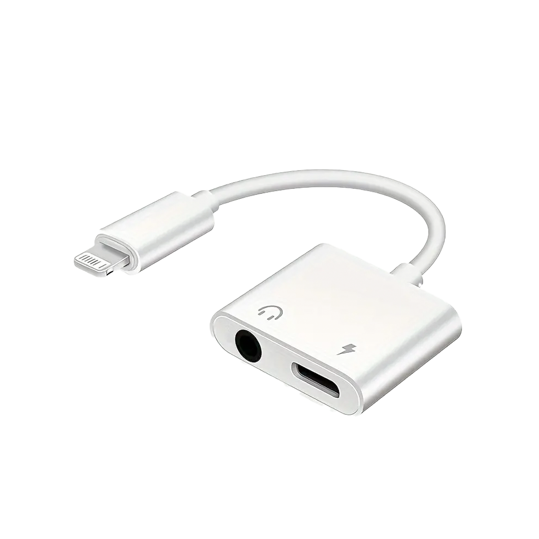 Adaptador y Divisor de Doble Interfaz 2-en-1 para Auriculares de iPhone.
